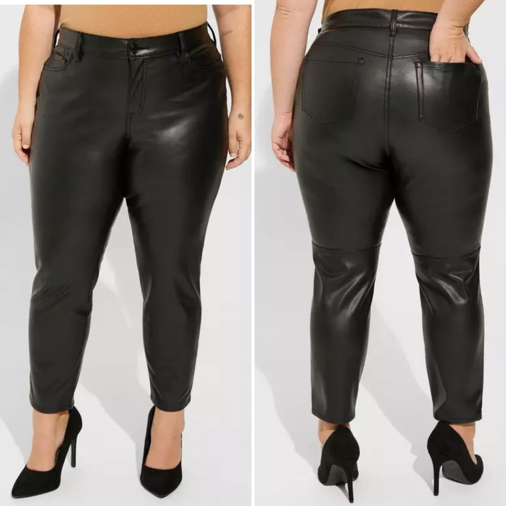 TORRID Perfect Skinny Faux Leather Mid Rise Pant Womens size 14S NWOT deep black
